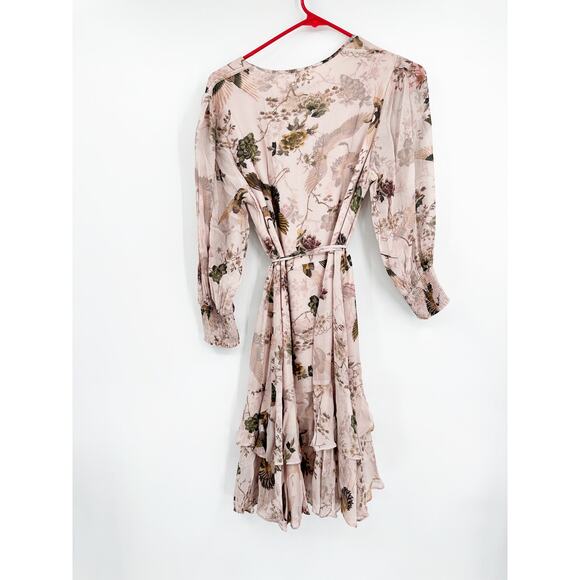 All Saints Ari Peggy Floral Print Blush Long Sleeve Wrap Dress Size 4 NWT - Picture 3 of 6